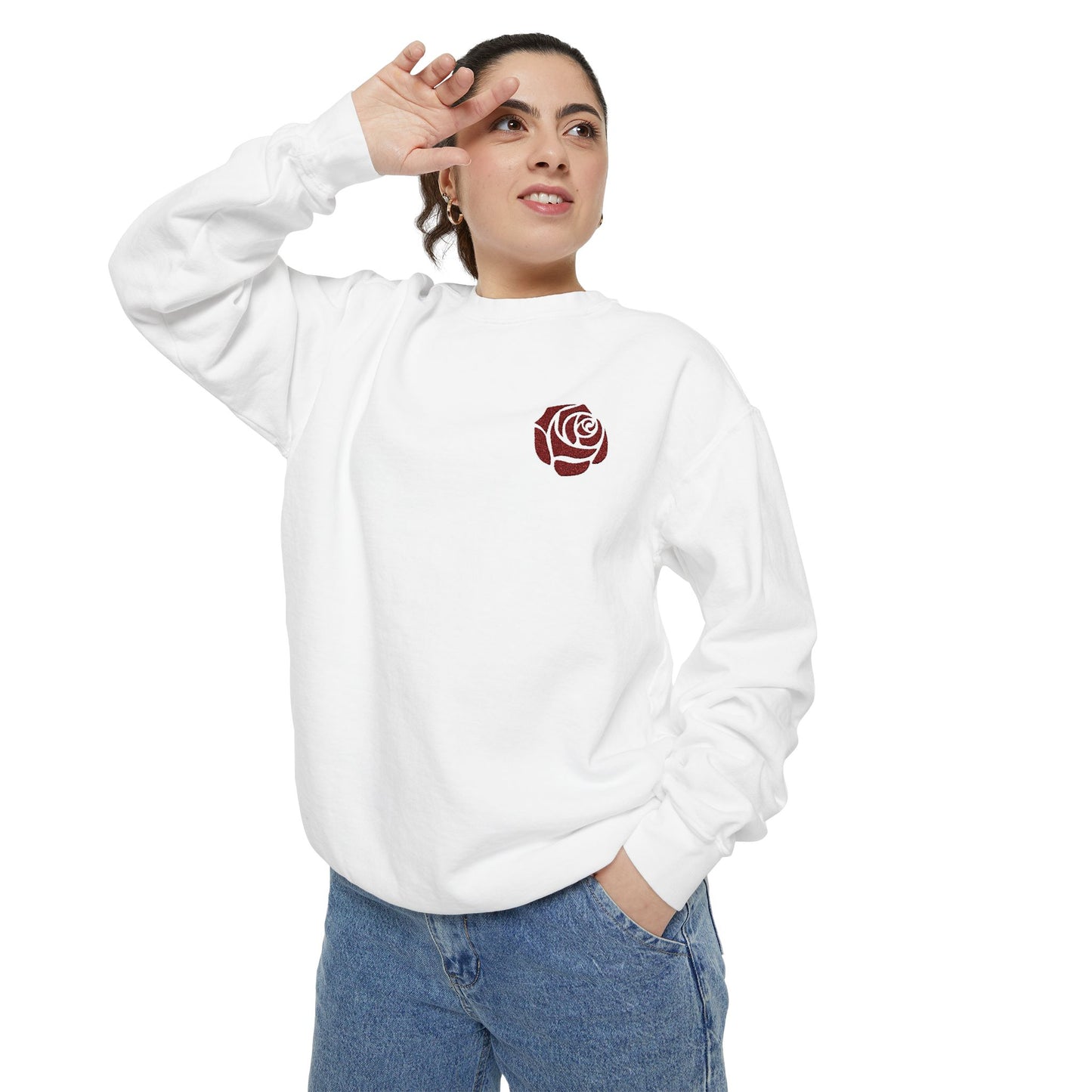 Rose Embroidered Sweatshirt - Vintage Style Comfort