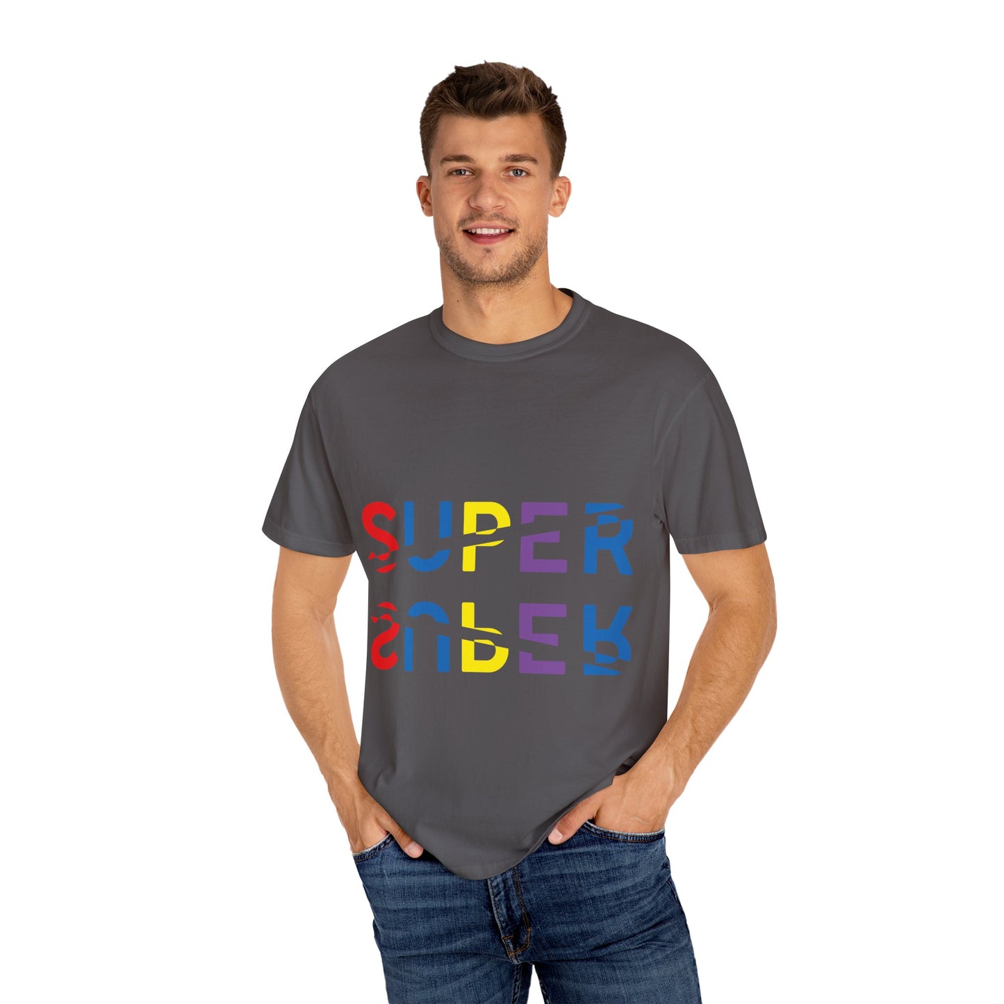 Colorful Super Graphic Unisex Garment-Dyed T-Shirt, Cute Casual Tee, Personalized Gift, Summer Outfit, Streetwear