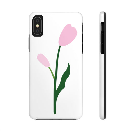 Phone case with pink tulips on a white background