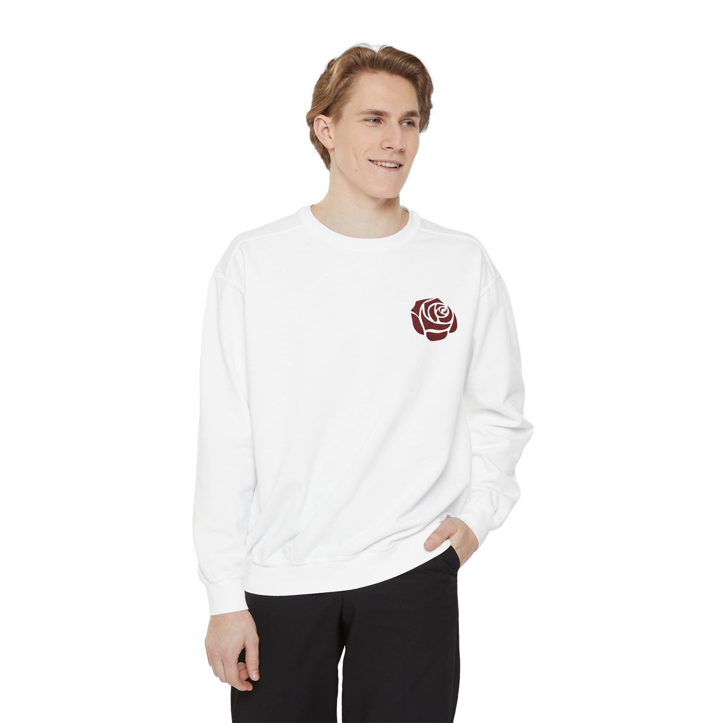 Rose Embroidered Sweatshirt - Vintage Style Comfort