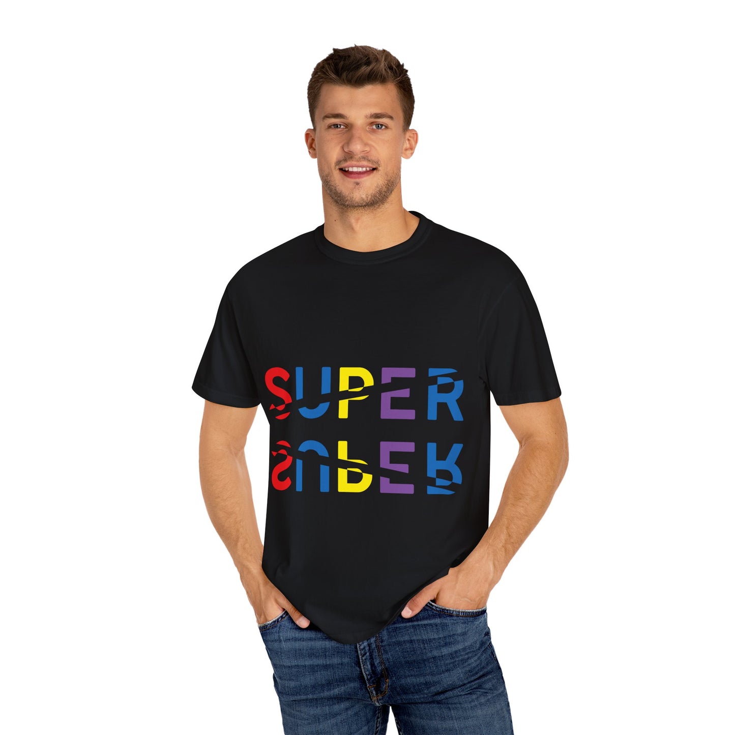 Colorful Super Graphic Unisex Garment-Dyed T-Shirt, Cute Casual Tee, Personalized Gift, Summer Outfit, Streetwear