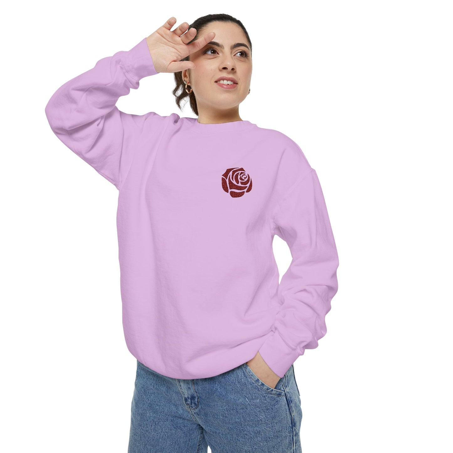Rose Embroidered Sweatshirt - Vintage Style Comfort