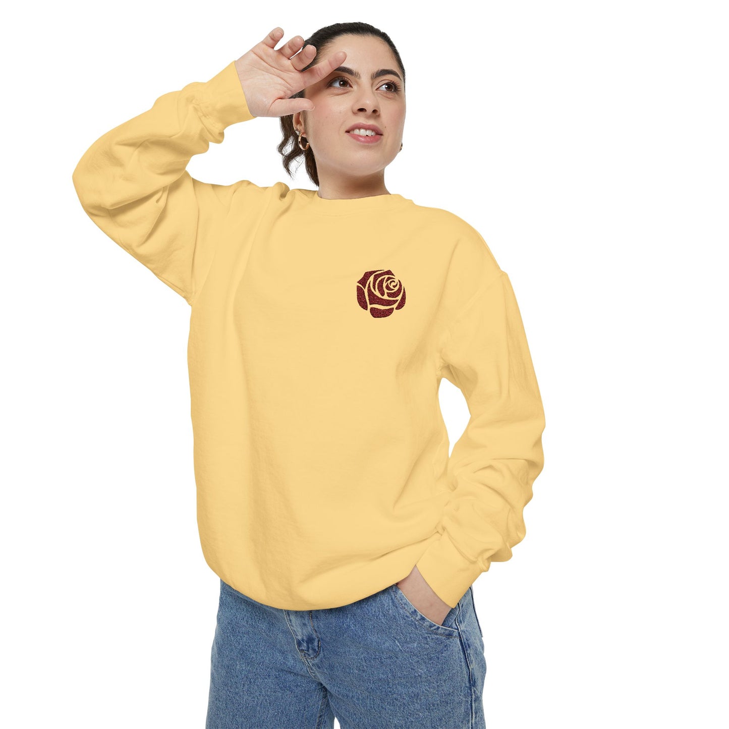 Rose Embroidered Sweatshirt - Vintage Style Comfort