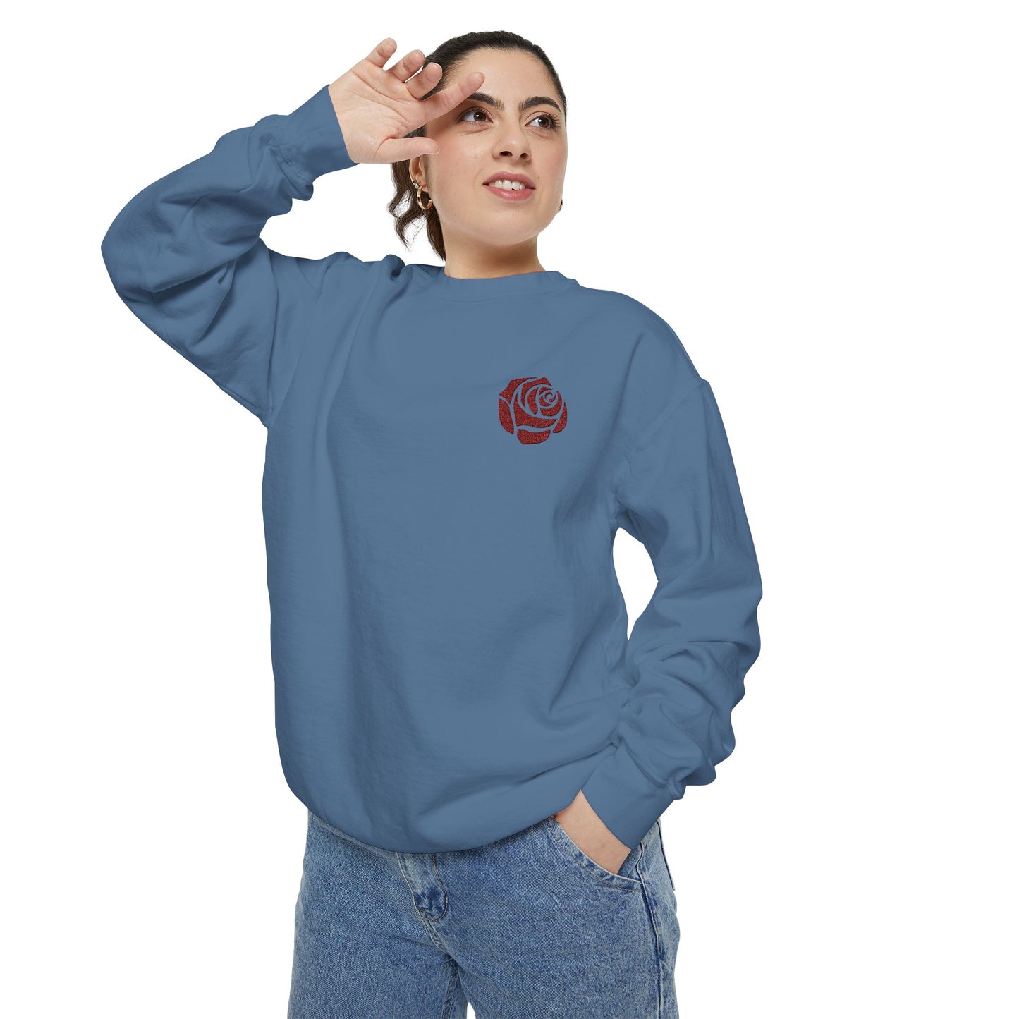 Rose Embroidered Sweatshirt - Vintage Style Comfort